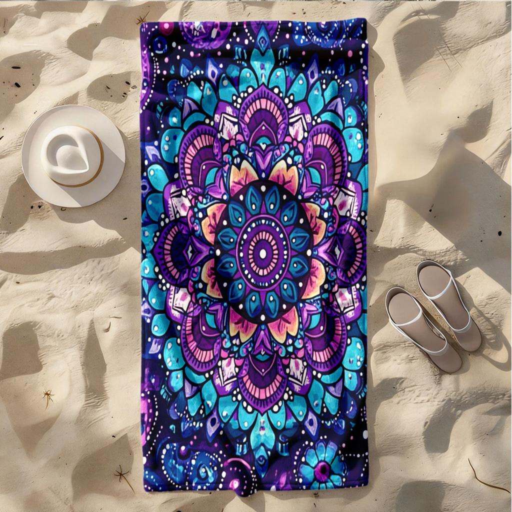 1 Stück Boho Mandala Strandtuch Einseitiger 2D-Druck Schnelltrocknendes Weiches Mikrofaserhandtuch für Strand Pool Spa Reise Dekoration Buntes Geschenk