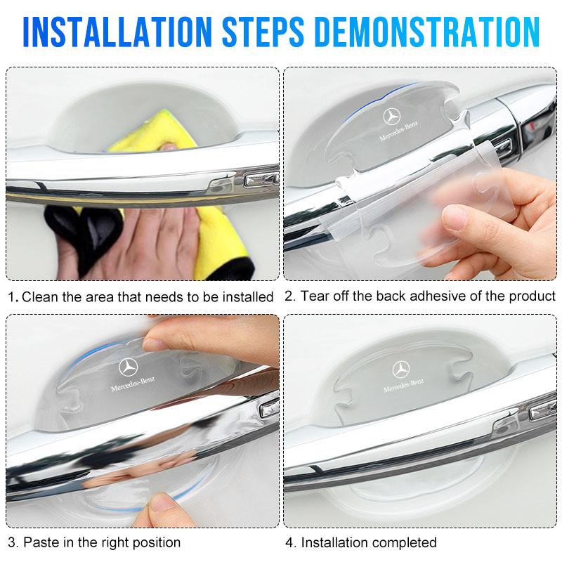 4Pcs/Set Car Door Handle Protector Sticker Auto Styling For Mercedes Benz AMG W124 W140 W163 W202 W203 W204 W210 W211 W205