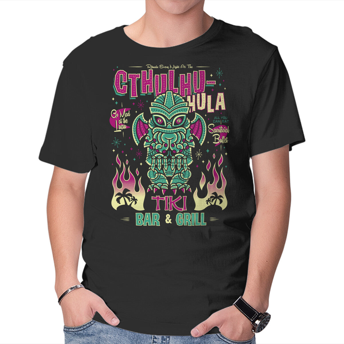 Unisex Crew Neck T-Shirt Cthulhu Hula Graphic Short Sleeve Casual Tee XXL