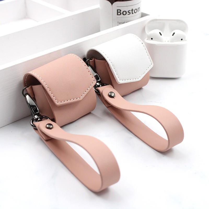 PU Leather AirPods Protective Case with Portable Anti-lost Lanyard