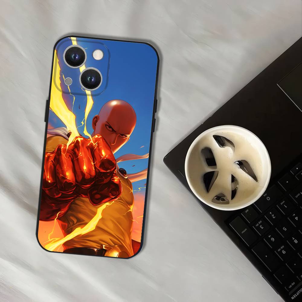 One P-Punch Man Saitama Phone Case For iPhone 16,15,14,13,12,11,Pro,XS,Max,XR,Plus,E,SE4,Mini Black Soft Cover