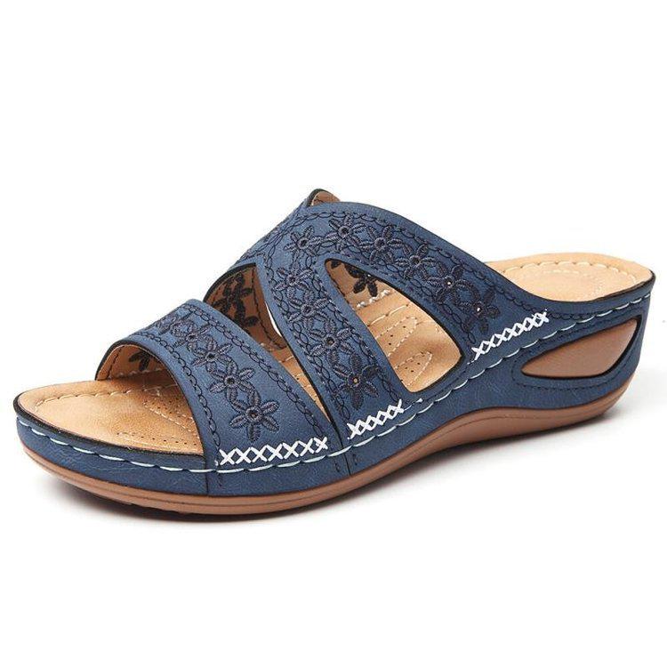 2020 Women's Multi-Color Embroidered Wedge Heel Plus Size Slippers