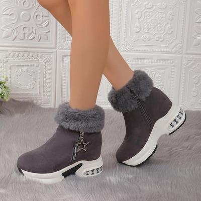 Markendesign Stern Metalldekoration Stiefeletten Damen 2025 Winter Kunstfell Klobige Plateau-Stiefel Sexy High Heel Stiefeletten