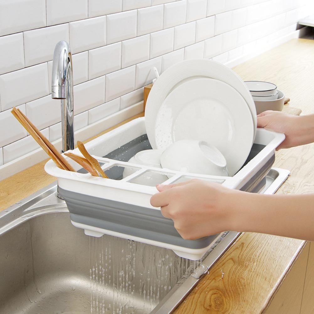 Collapsible Dish Drainer Sink Dinnerware Organizer Storage Tray Portable Drying Rack for Kitchen Storage, RV, Camper Van Cutlery