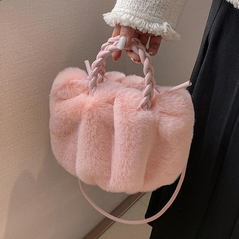 Geantă de umăr pentru femei, model polar, cu textură înaltă, țesătură, tip nor, din pluș, capacitate mare, din blană artificială, drăguț, dovleac, toamna și iarna, nouă și versatilă
