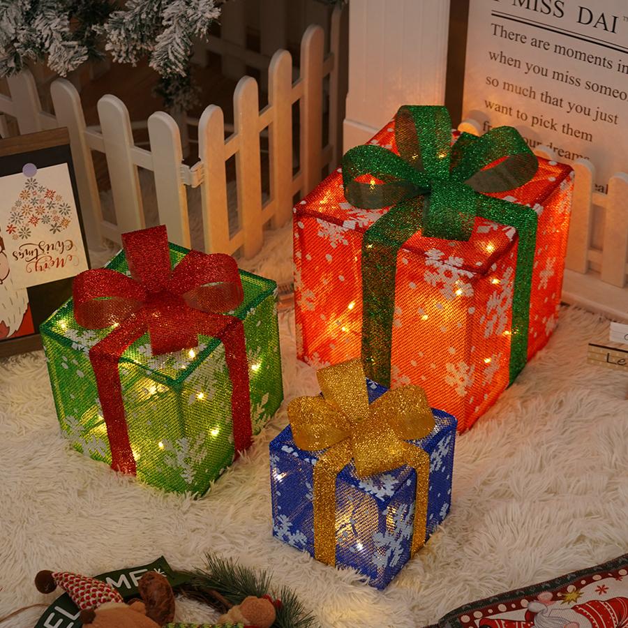New Snowflake Christmas Gift Box 3-Piece Set Christmas Products Birthday Party Decoration Props Pendant Atmosphere Lights