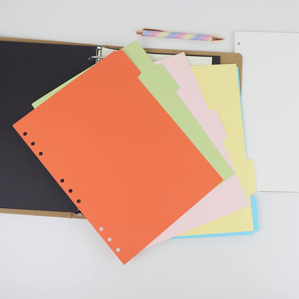 4 Pack B5 Binder Index Dividers 5 Tabs 9 Hole Punched Round Ring Binder Divider Planner Filler Paper erts for Loose Leaf Binder Sheet Protectors(5