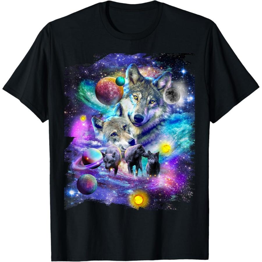 Cosmic Space Wolf, Wolves Family Howling, Galactic Howl T-Shirt S