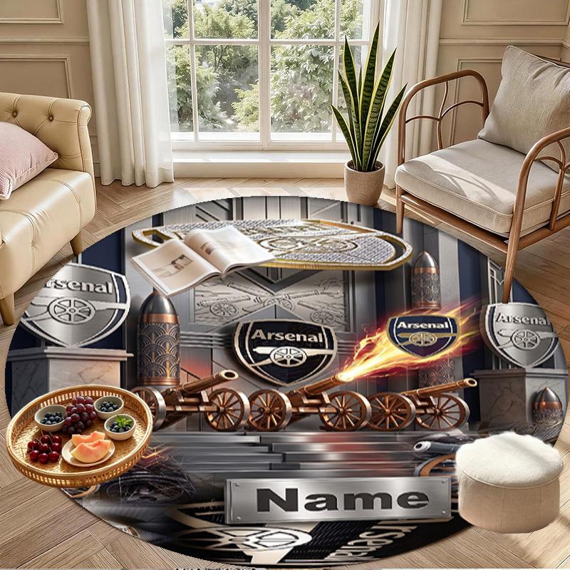 Custom Name Personalized Arsenal F.C Print Round Rug, Versatile Home Decor Carpet, for Playroom, Apartment, Balcony, Entryway, Hallway Gift