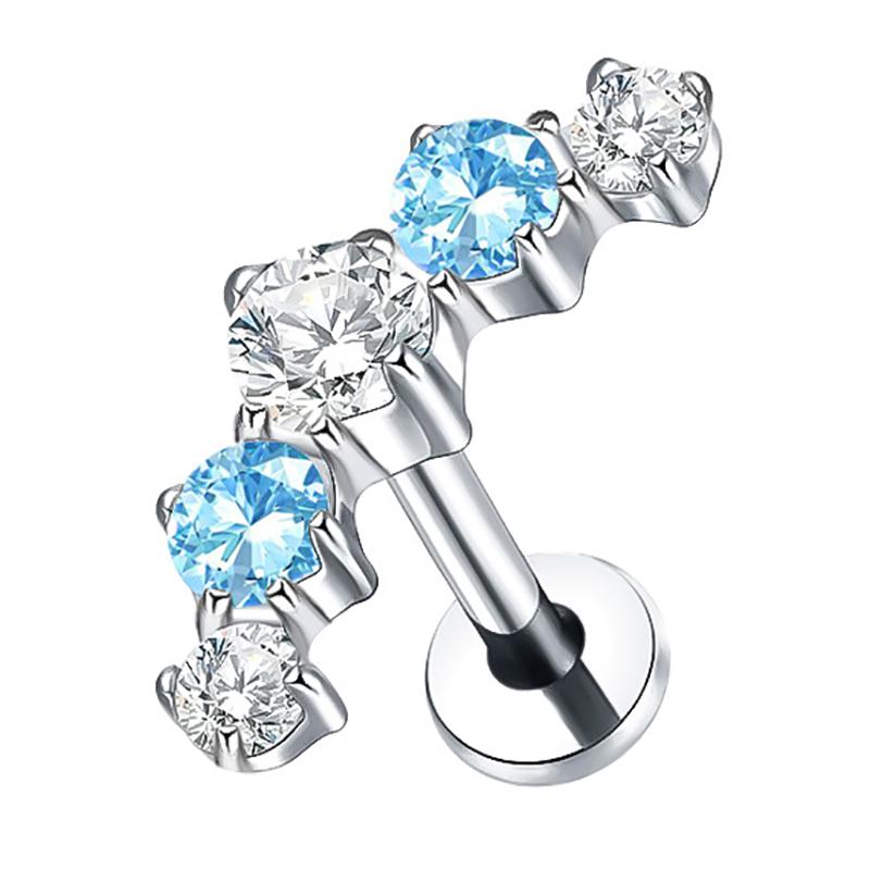 

2 шт. Титановые серьги-кластеры с 5 цирконами, 16G, для пирсинга Дэйт, Хеликс, Трагус, Хрящ, Мочка уха, Лабрет с плоской задней частью, Ювелирные изделия