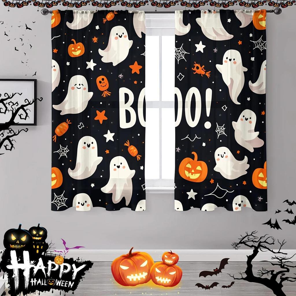 2pcs- Halloween Fun pumpkin print High Quality curtains, pole bag home decoration, room area decoration Durable Material