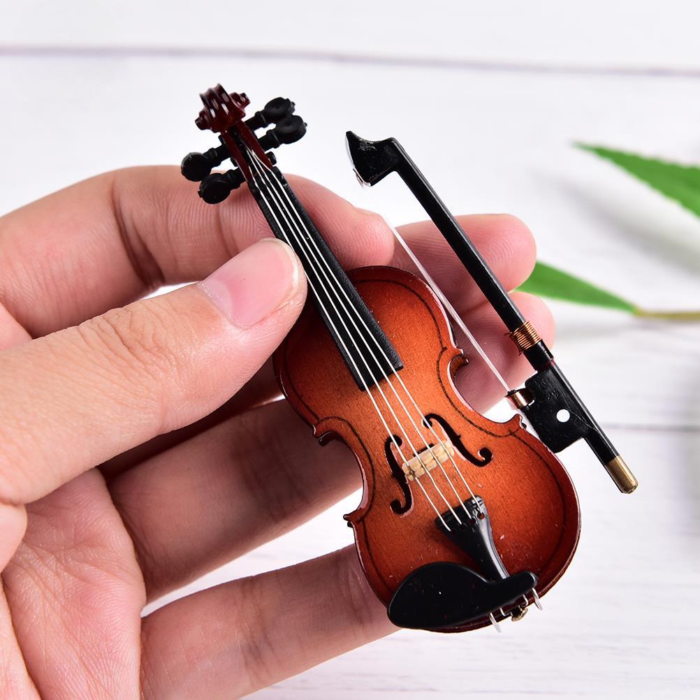 1 rinkinys išskirtinė mini smuiko gitara su muzikos instrumento dėklu Geriausia dovana miniatiūrinis medinis ornamentas lėlių namelis „pasidaryk pats“ vaikams žaislų modelis