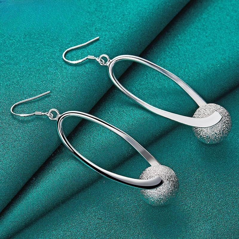 925 Sterling Silver Matte Beaded Drop Earrings Fashion Jewelry Gift