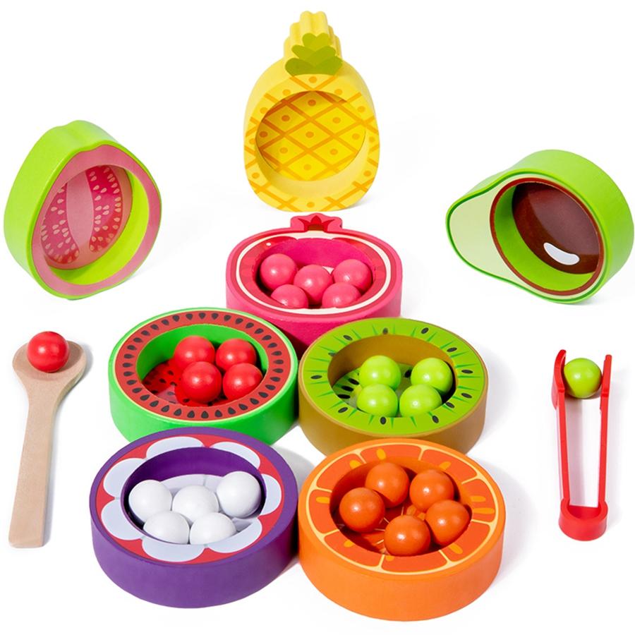 

1Set Montessori Early Education Wooden Children s Color Classification Matching Fruit Cognitive Bead Fine Action Training Puzzle