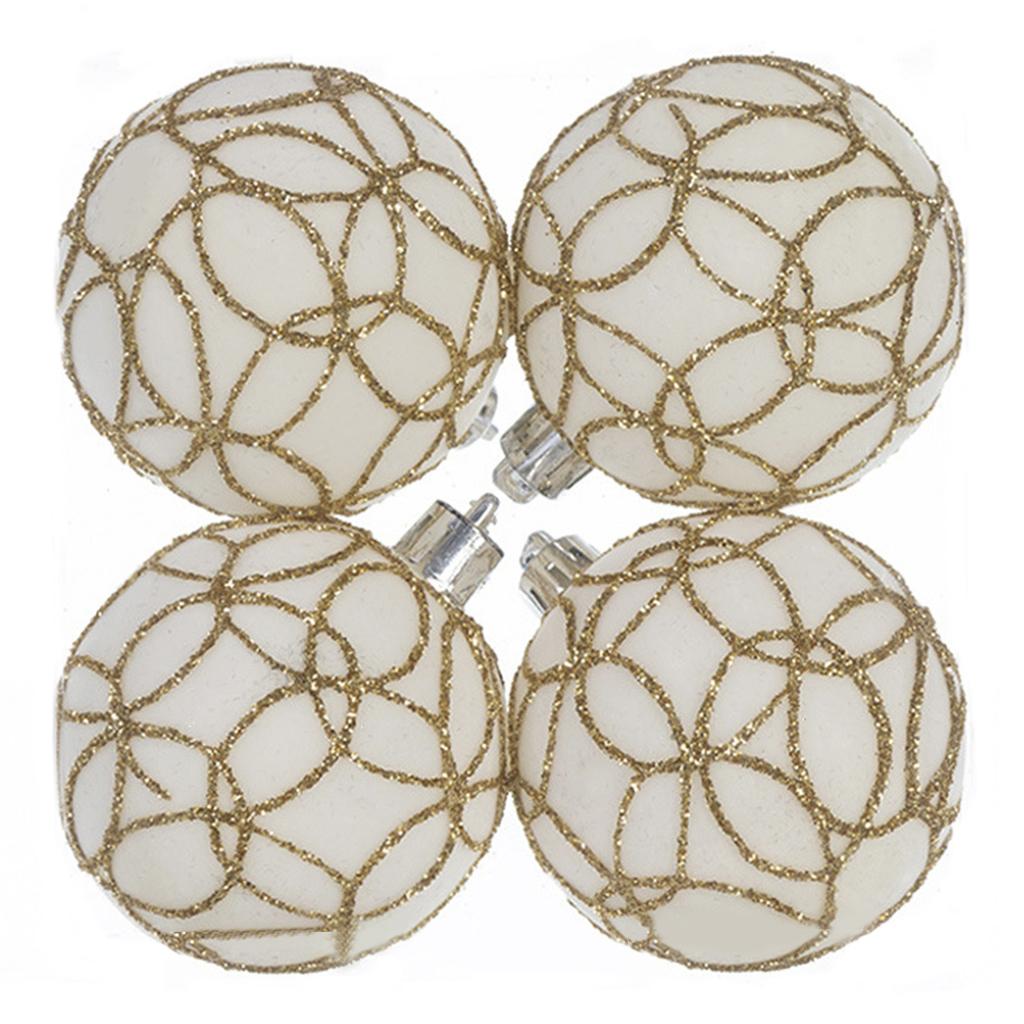 4PCS Christmas Decorations Flocking Electroplated Plastic Balls 6cm Christmas Tree Pendant Christmas Ball Set