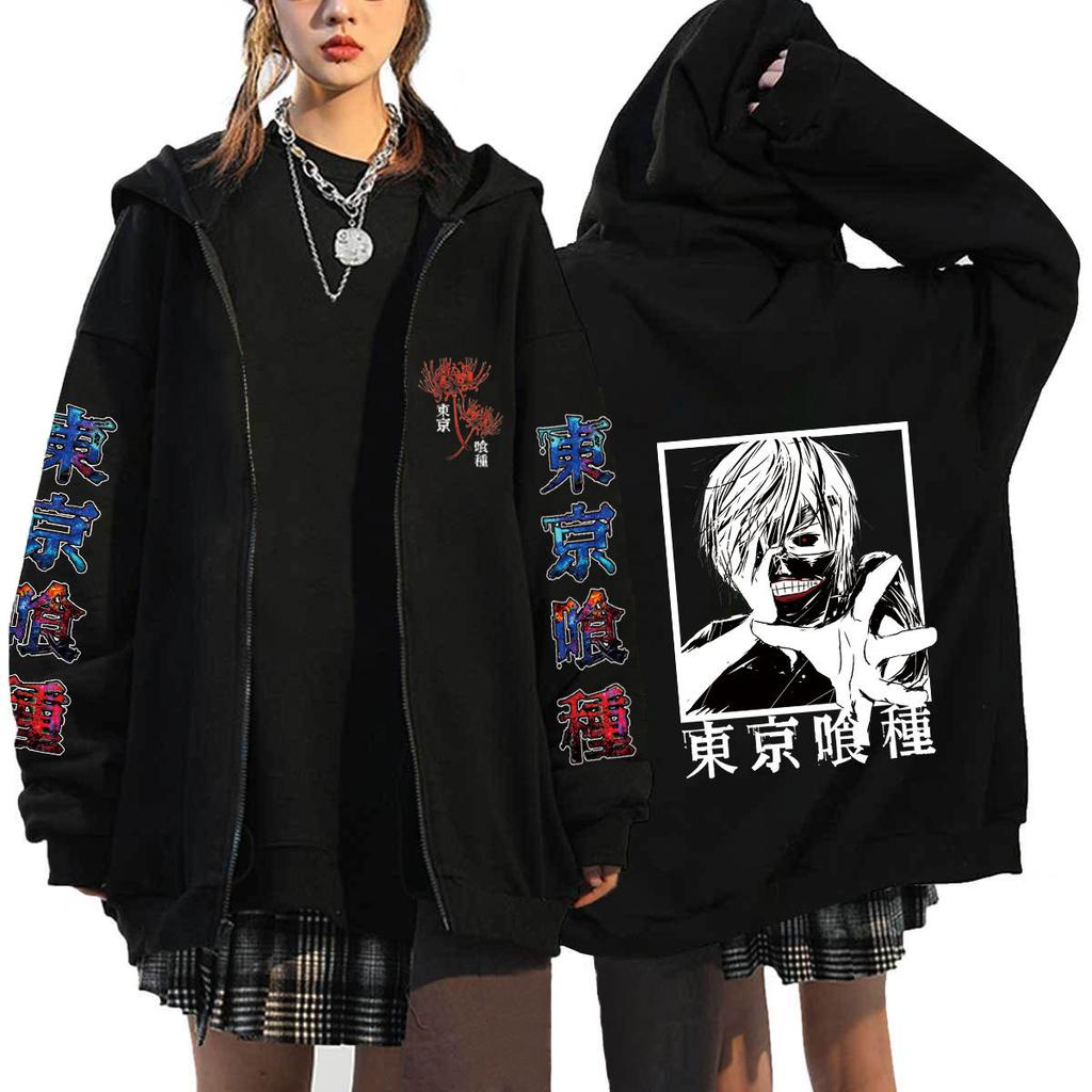 Cosplay Tokyo Ghoul Felpe Anime Uomo Casual Giubbotti con Zip Harajuku Kaneki Ken Felpe Stampate Cartoon Hip Hop Felpa Streetwear
