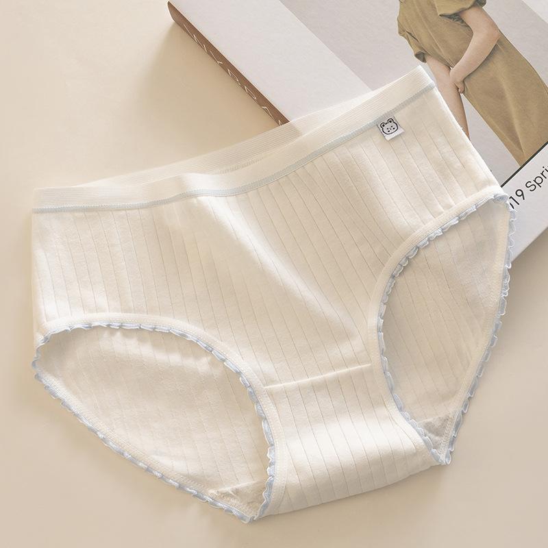 Women's Pure Cotton Underwear All Cotton Antibacterial Crotch Mid Waist Briefs Breathable Triangle Panties