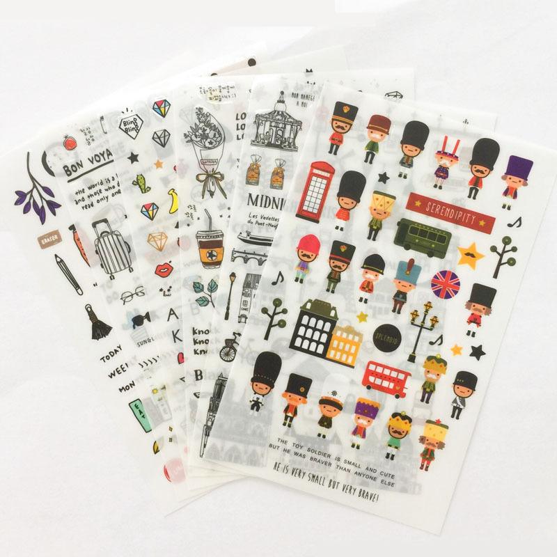 Office School Supplies Fresh Watercolor Style Stickers Travel Diary Photo Album 6 Pieces Gift Kawai Stationery Cute Lovely