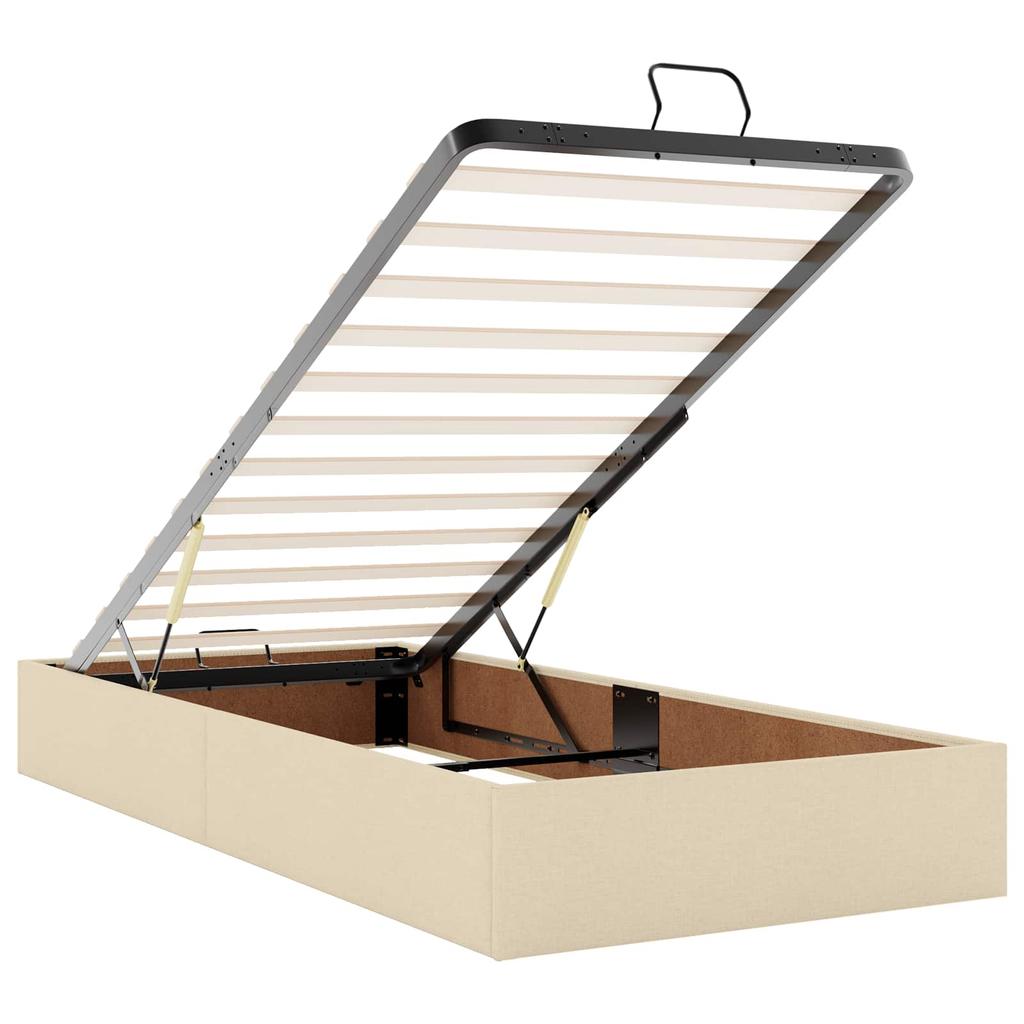 Ottoman Bed with Mattress and LED Cream 90 X 200 Cm Fabric