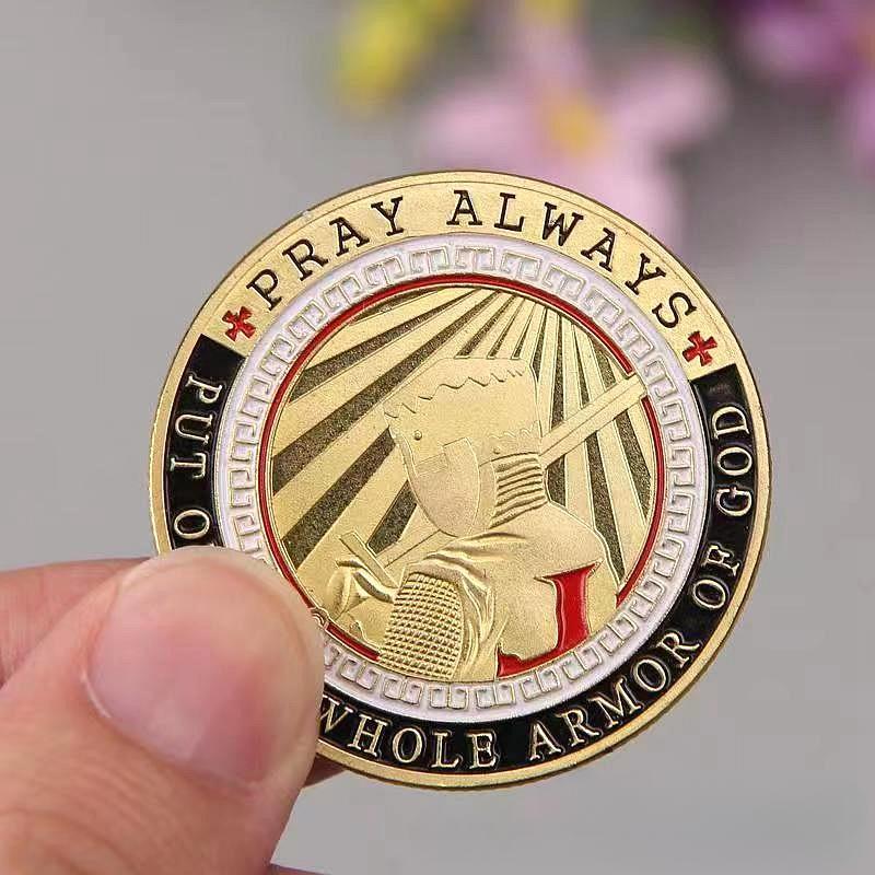 New Armor Commemorative Coins Challenge Coins with Double-sided Painted Metal Badges, God's Armor Military Medals.