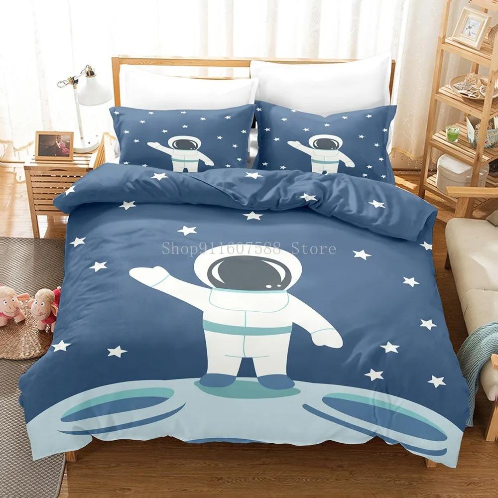 Cartoon Astronaut Outer Space Bedding Set Fashion Boys Home Bed Linen Set 23 Piece Microfiber Duvet Cover Set With Pillowcase