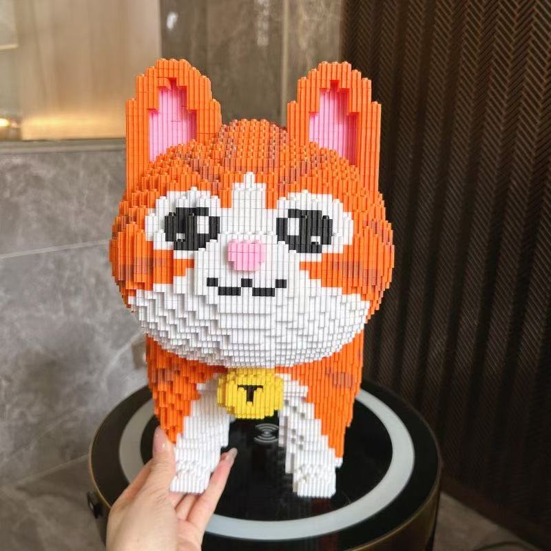 New Orange Blossom Cat Cute Pet Micro Diamond Building Block Desktop Home Decoration Children's Toys Kids Birthday Gifts