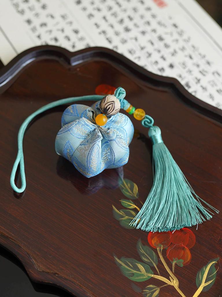 Song Dynasty Brocade Silk Sachet, Ancient Style Hanfu Accessory, Tassel Pendant, Mugwort Incense Bag, Incense Pouch, Car Hanging Ornament