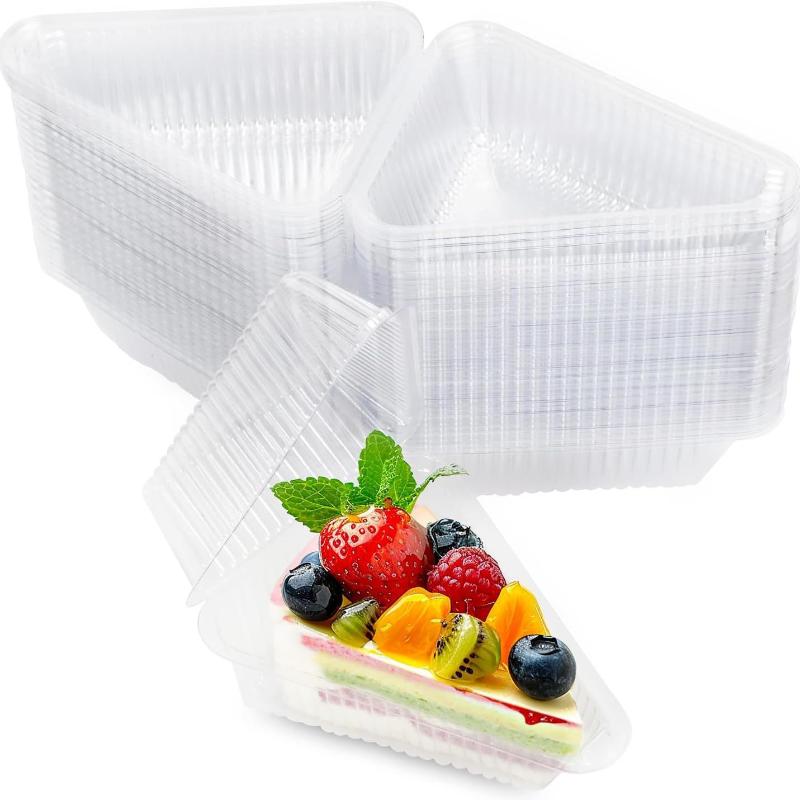 50/100Pcs Cake Slice Container Clear Triangle Dessert Box Reusable Food Packing Box Stackable Sandwich Holder For Fruit Cake