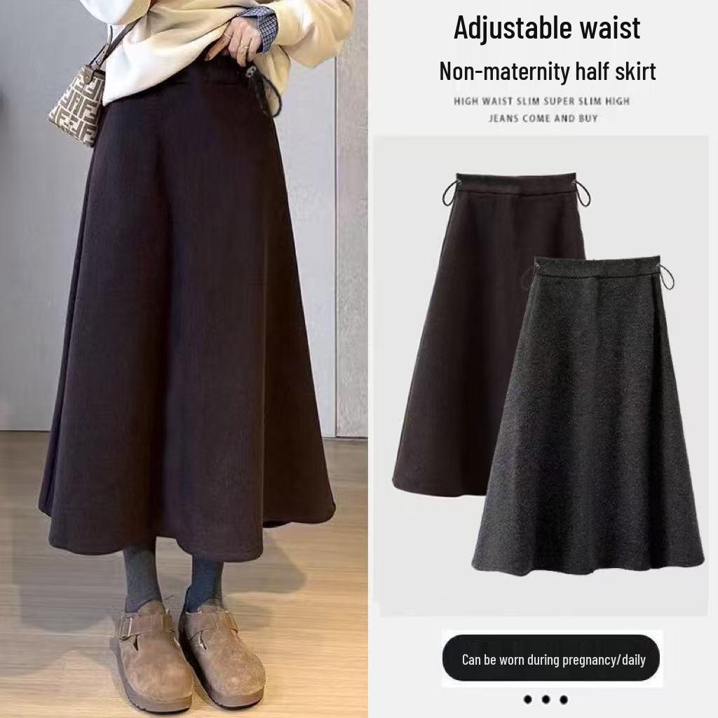 2025 Autumn/Winter French Elegant Maternity High-Waisted Adjustable Slimming Umbrella Skirt X-Large
