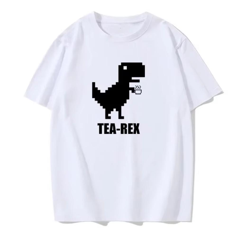 Mosaic Tyrannosaurus Rex Loves Tea Funny Printing Mens T-Shirt Cotton Loose Tees Cotton Oversized Streetwear Breathable T-shirt