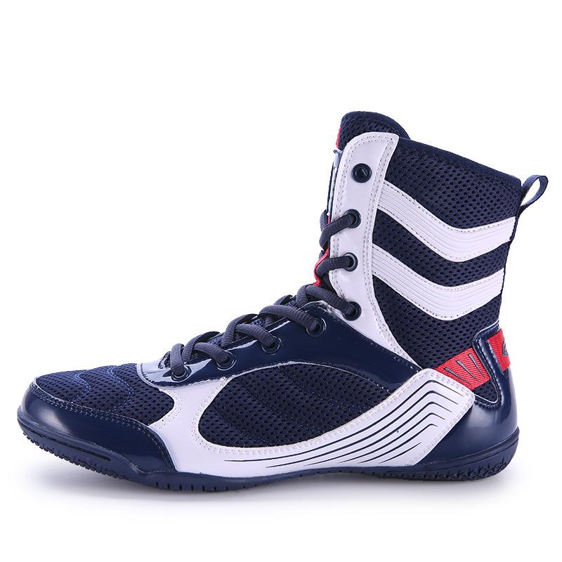 Spring and summer new mesh splicing boxing shoes fashionable men's and women's indoor training shoes high-top fighting shoes