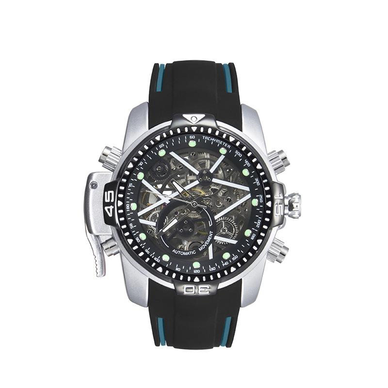 Multifunctional Fully Automatic Mechanical Men S Watch Fashion Luminous Large Dial Silicone Band Waterproof Watch