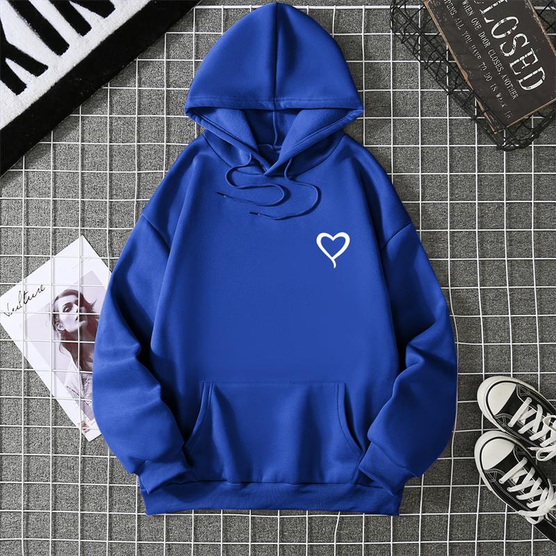 Simplic Heart Print Women Sweatshirt Soft Casual Loose Vintage Female Hoodies Winter Warm Fleece Student Tops