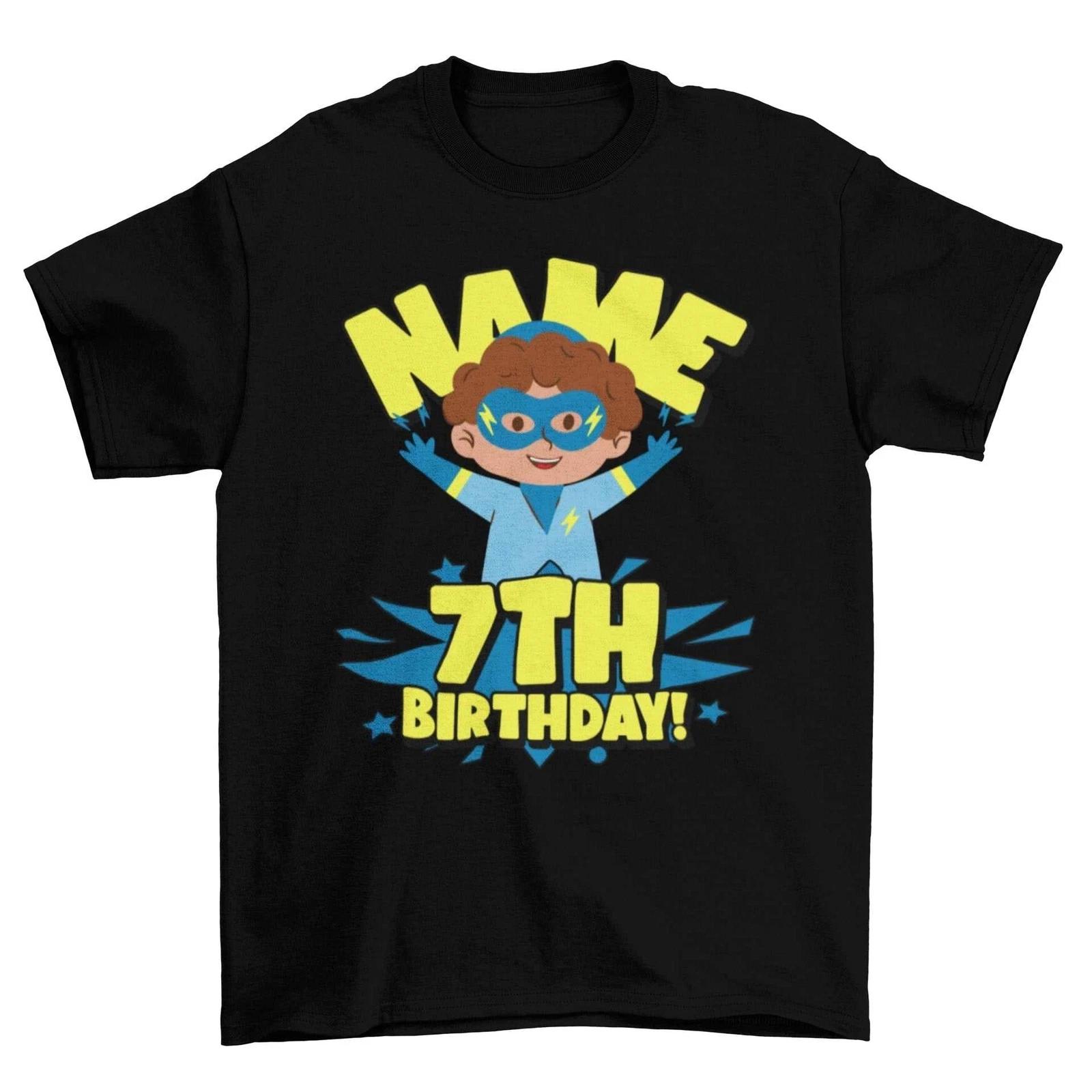 Kids Personalised Superhero 7th Birthday T-shirt with Childs Name On Gift Idea XL