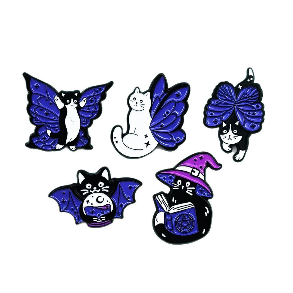 Funny Cartoon Butterfly Wing Cat Brooch: Versatile Metal Animal Badge with Drip Oil for Backpack Accessory