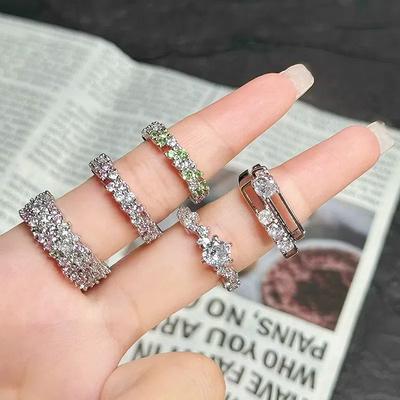 [Broken Diamond Galaxy] Color Micro-Inlaid Zircon High-End Open Ring Row Diamond Niche Colored Treasure Exquisite Ring Woman
