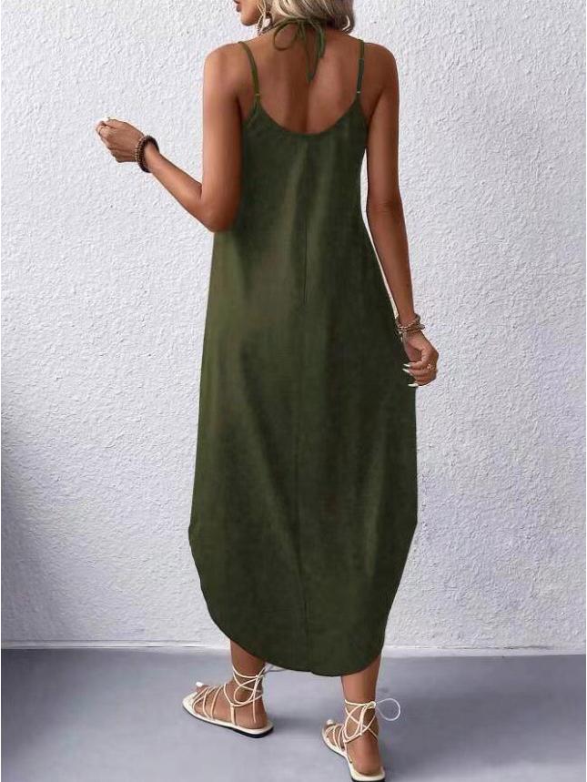 European & American Women's Solid Color Sleeveless Maxi Slip Dress