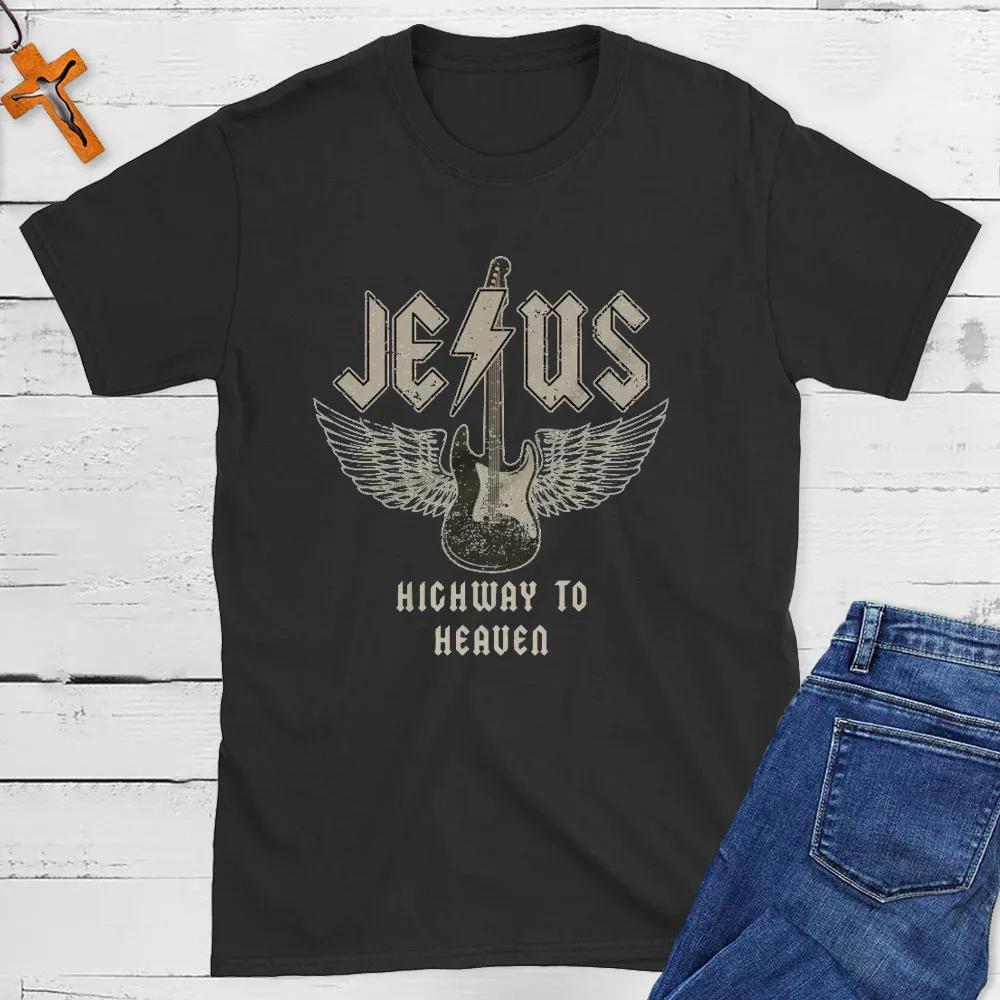 Jesus Highway To Heaven T-Shirt Herren und Damen Kurzarm Baumwolle T-Shirts Retro HipHop Tops Sommerbluse Herren Kleidung