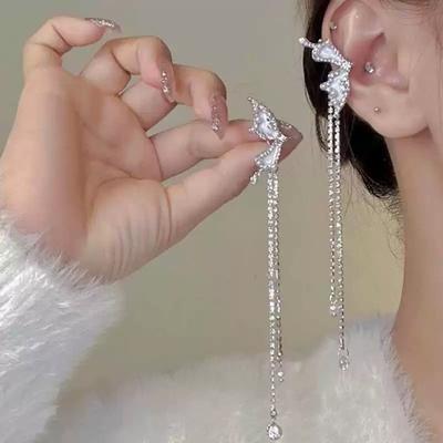 1 Pair Shiny Zircon No Piercing Earring Long Tasse Zircon Ear Clip  Female Accessories