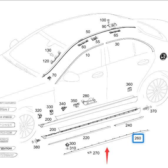 AMG Side Skirt Bright Strip for Mercedes-Benz C-Class 205 C200