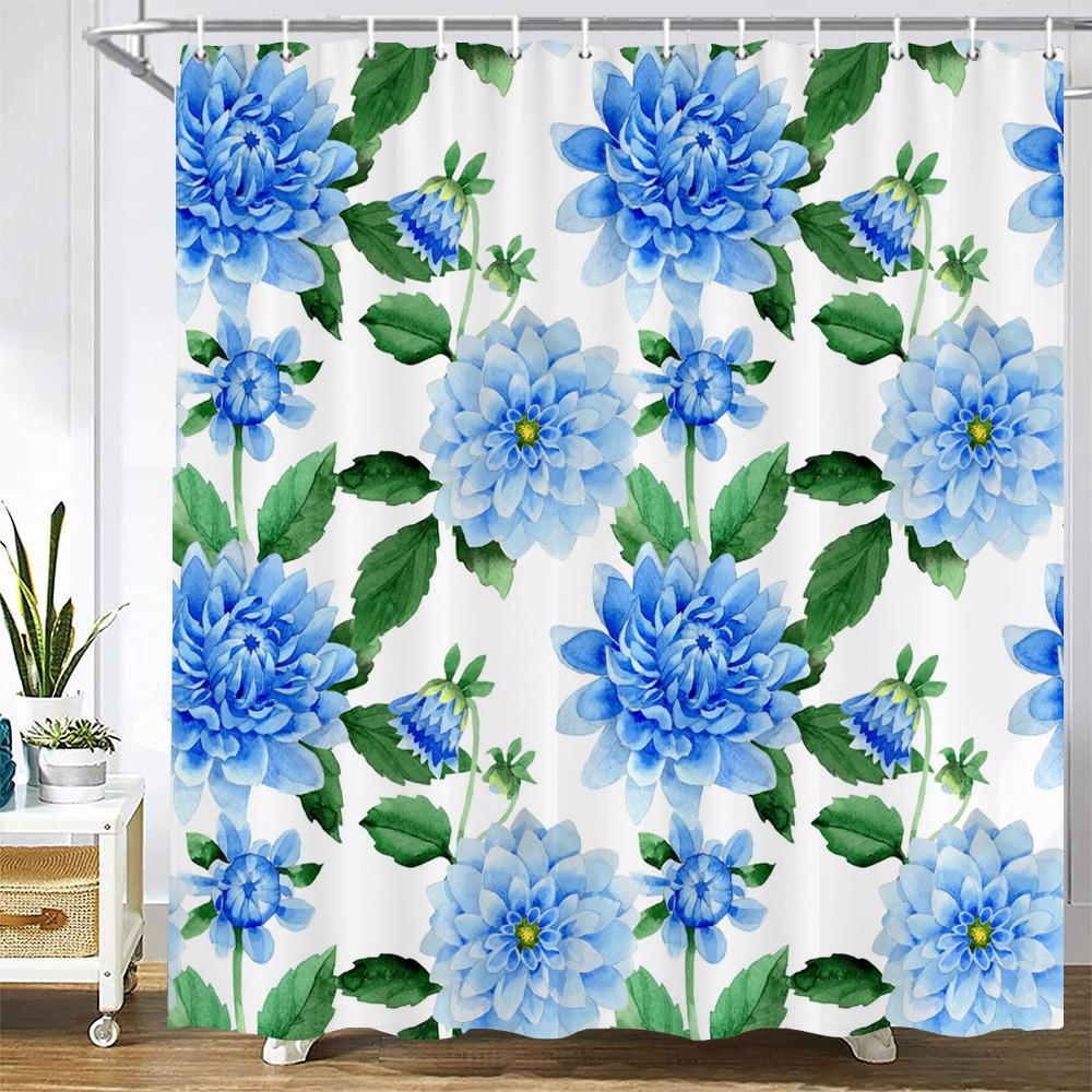 Colorful Beautiful Fresh Flowers Shower Curtain Bathroom Waterproof Polyester Butterfly 3D Print Curtains for Bathroom Shower