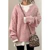 Suéter de Punto Casual de Color Sólido de Moda Tendencia Otoño Invierno para Mujer, Cuello en V, Básico, Jersey