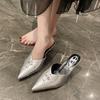 Fashion Pointed Toe Shallow Mouth High-heeled Shoes 2025 Summer New Elegant Buckle Decorated Stiletto Black Women's Shoes