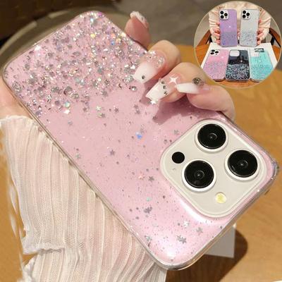 Sternenhimmel Glitzer Silikonhülle für iPhone 16 15 14 13 12 11 Pro Max 15 Plus XS MAX XR 8 7 Samsung S24 S23 S22 S21 Ultra Plus FE A15 A13 A53 A14 A54