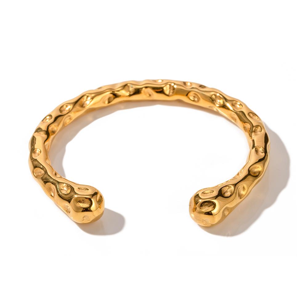 Yori Waterproof Stainless Steel Metal Geometric Open Cuff Bracelet Bangle Statement Gold Color Texture Vintage Jewelry Rust Proo