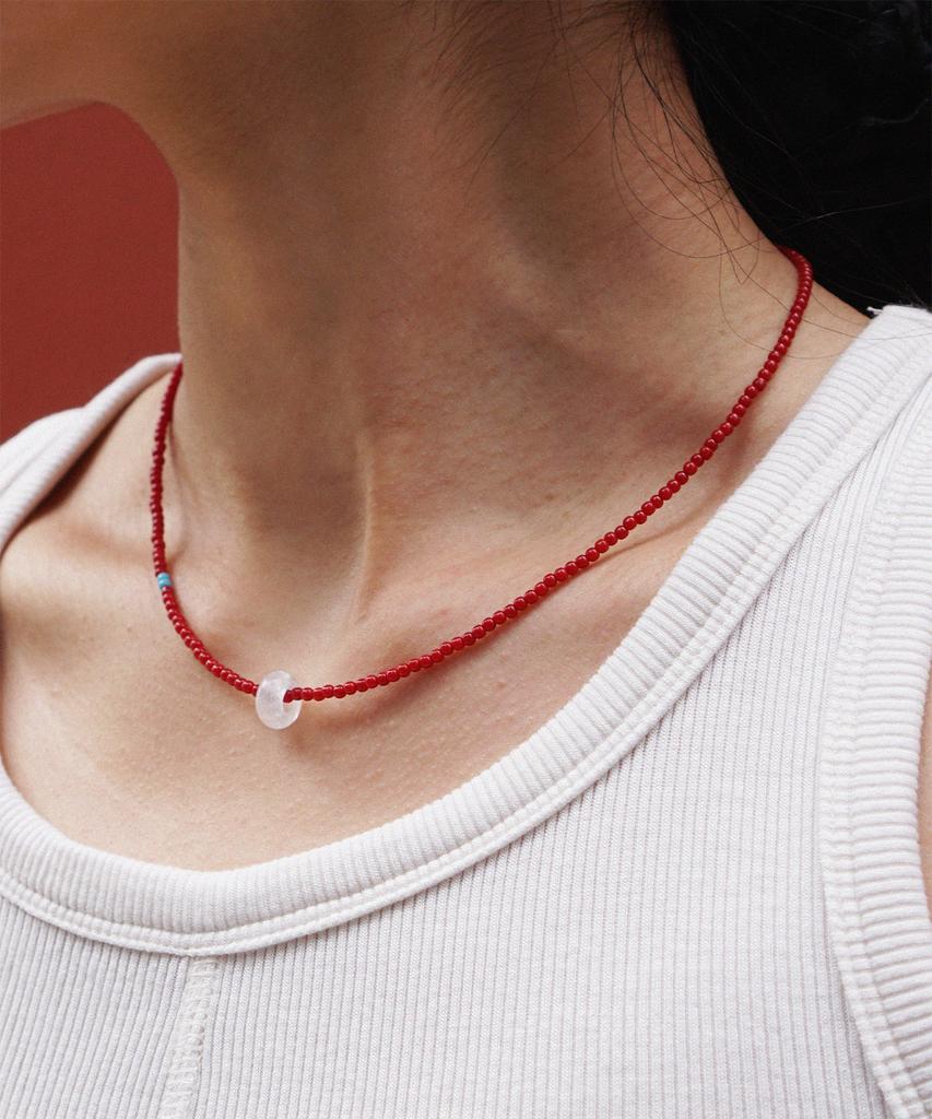 Ourpierre Red Bead Donut Necklace