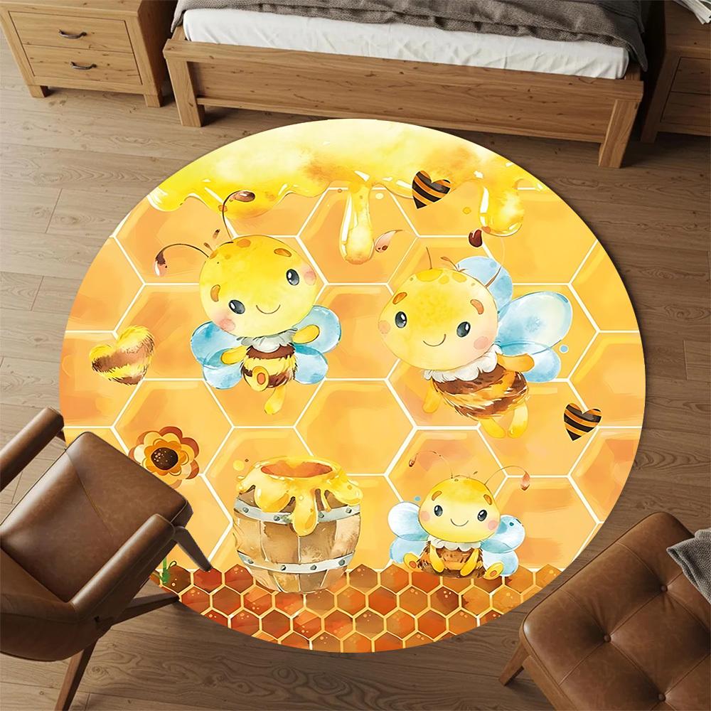 1pc Bee Honeycomb Round Chair mat Area Rug - Non-Slip, Floor Mat for Office, Bedroom, and Indoor Decor c1125129