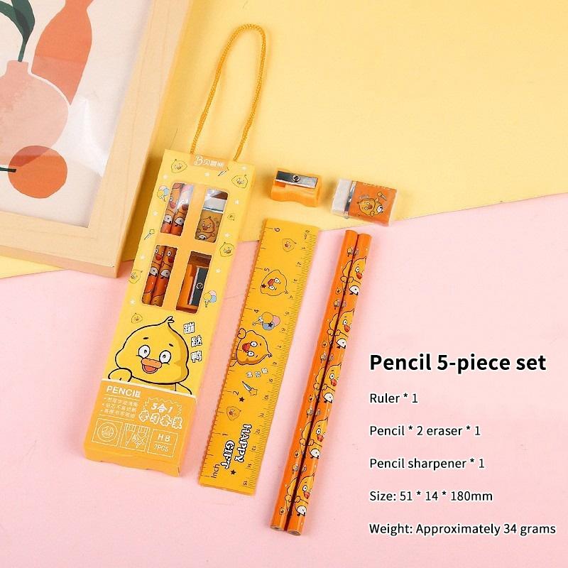 5/6Pcs Cartoon Stationery Set With Pencil Ruler Eraser Sharpener Notebook For Kids Students Back To School Daily Study Gifts