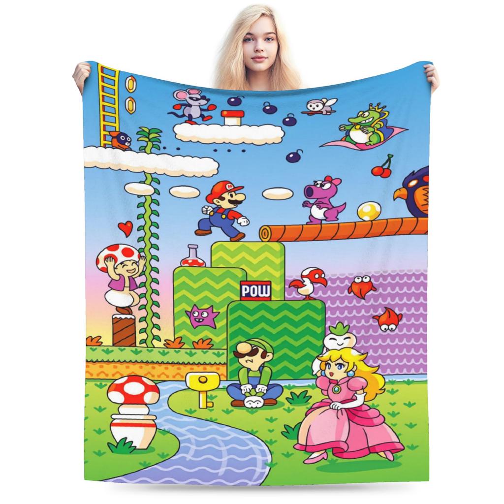 Princess Peach Star Fleece Throw Blanket Super Marioo Blanket for Home Office Super Warm Bed Rug
