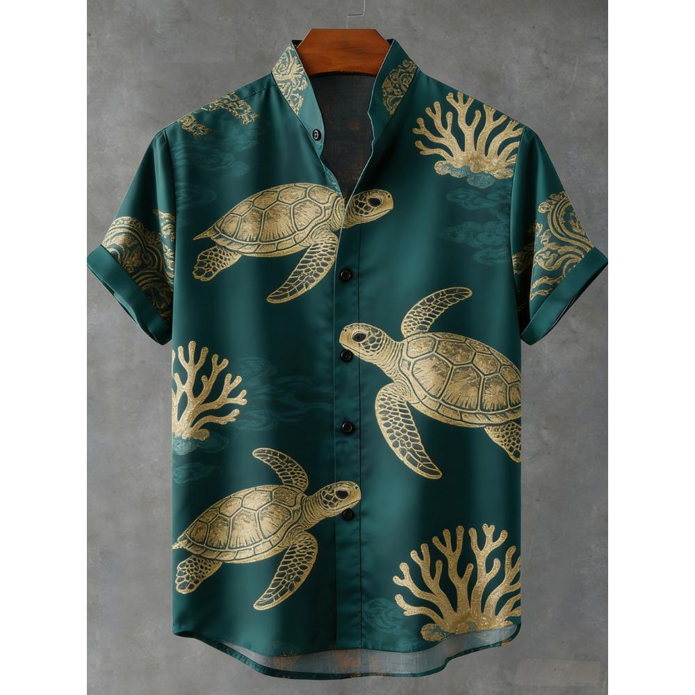 2026 Men's New Fun Short-Sleeved Shirt Turtle Octopus Whale 3D HD Printed Shirt Hawaiian Vacation Social Men's Clothing